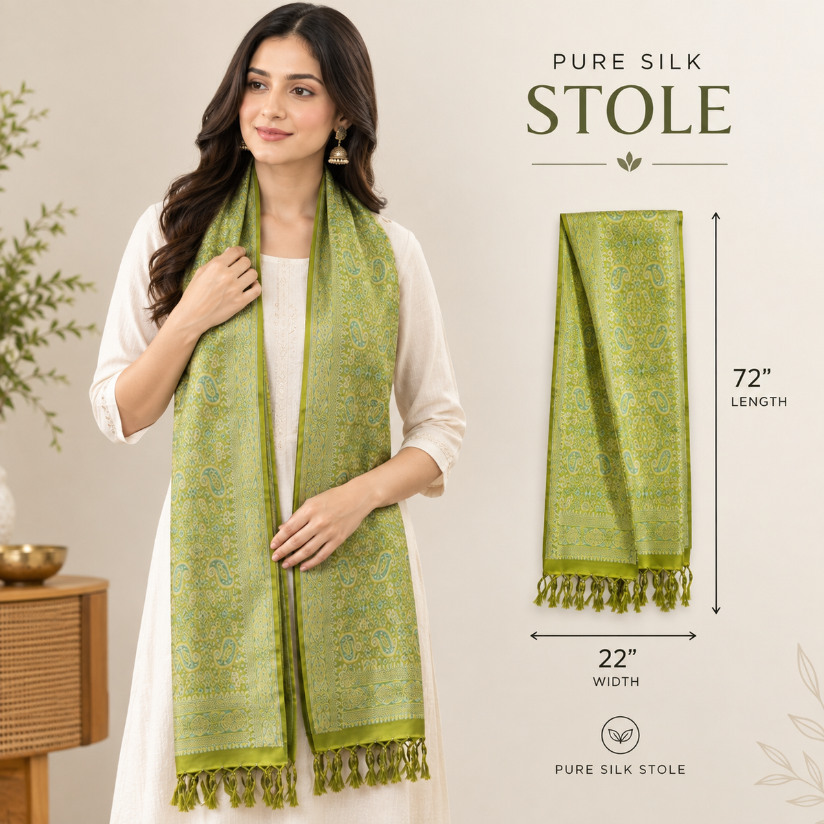 Pista Green Persian Silk Stole