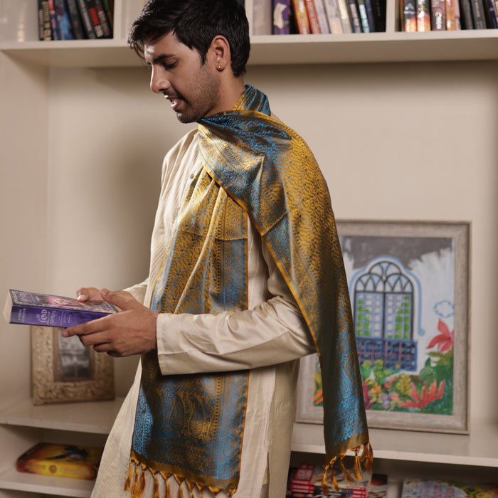 Golden Teal Silk Men’s Scarf