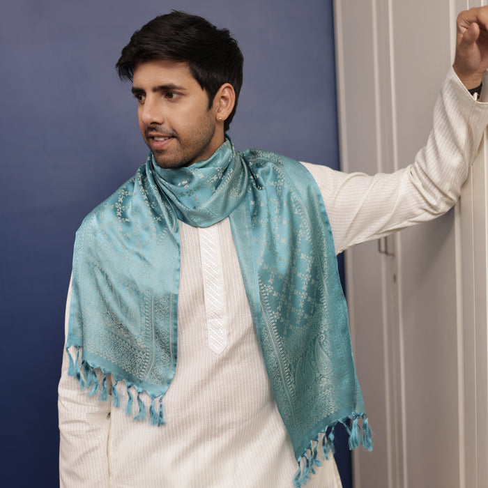 Blue Silver Silk Men’s Scarf