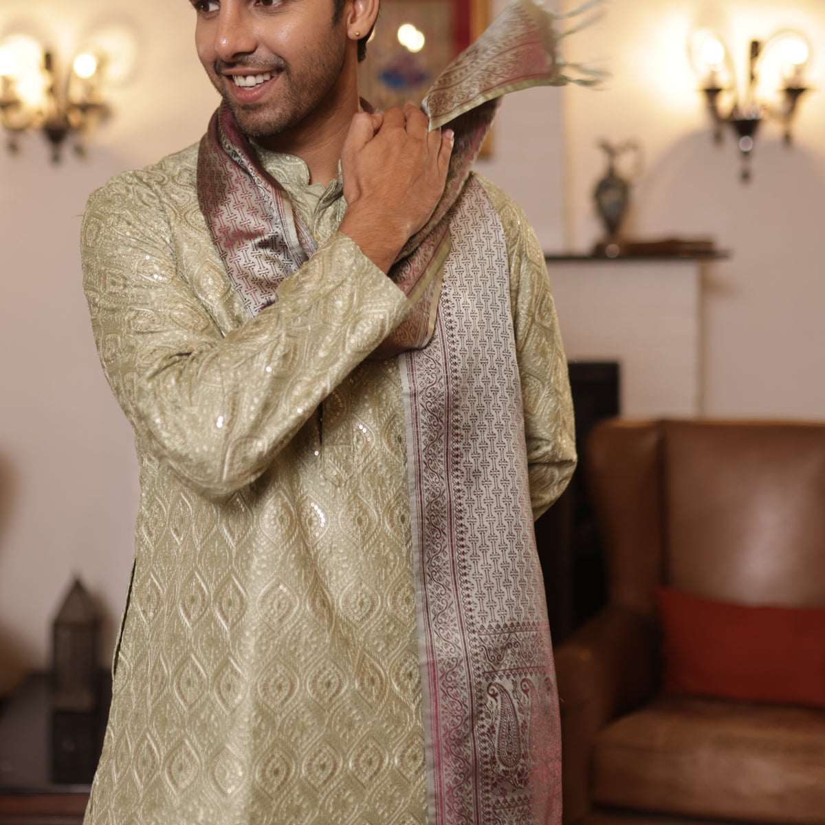 Green & Brown Octavia Design Men’s Silk Scarf