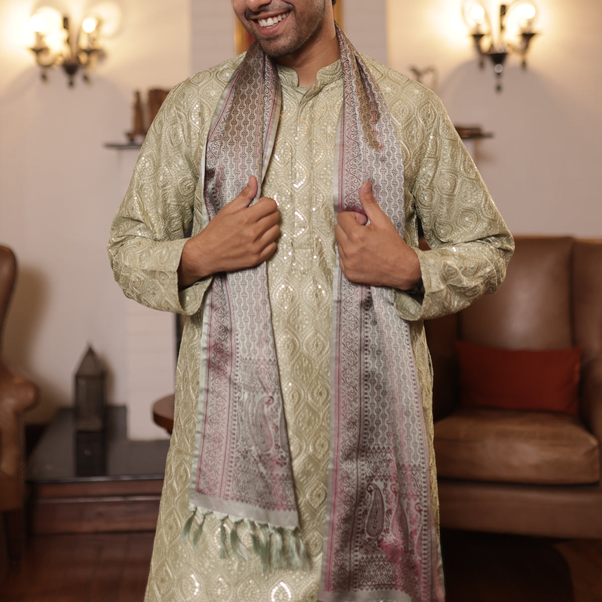 Green & Brown Octavia Design Men’s Silk Scarf