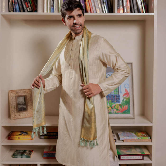 Grey & Gold Leaf Design Silk Men's Scarf