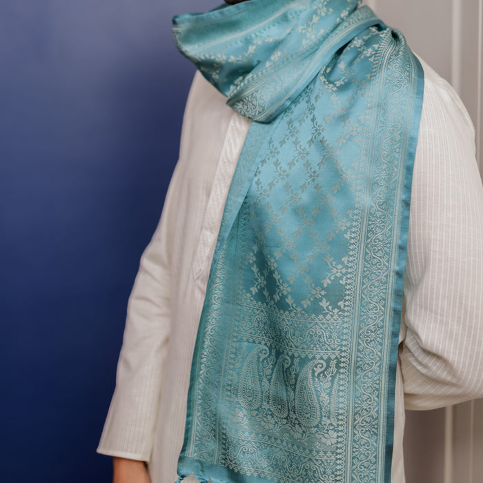 Blue Silver Silk Men’s Scarf