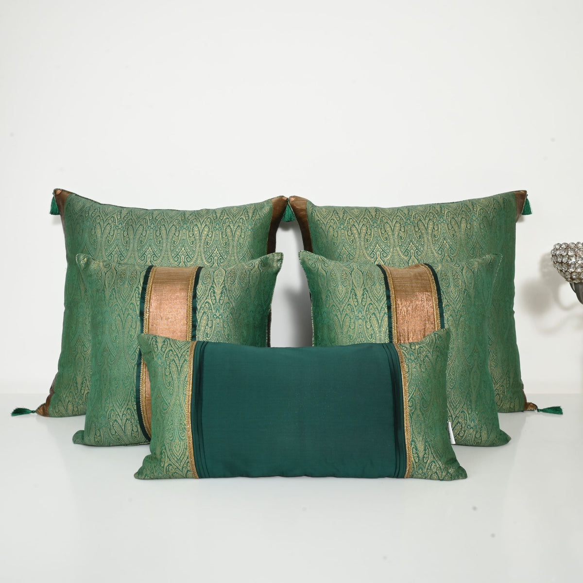 Green Royal Heritage Silk Brocade Bed Set Cusion Covers