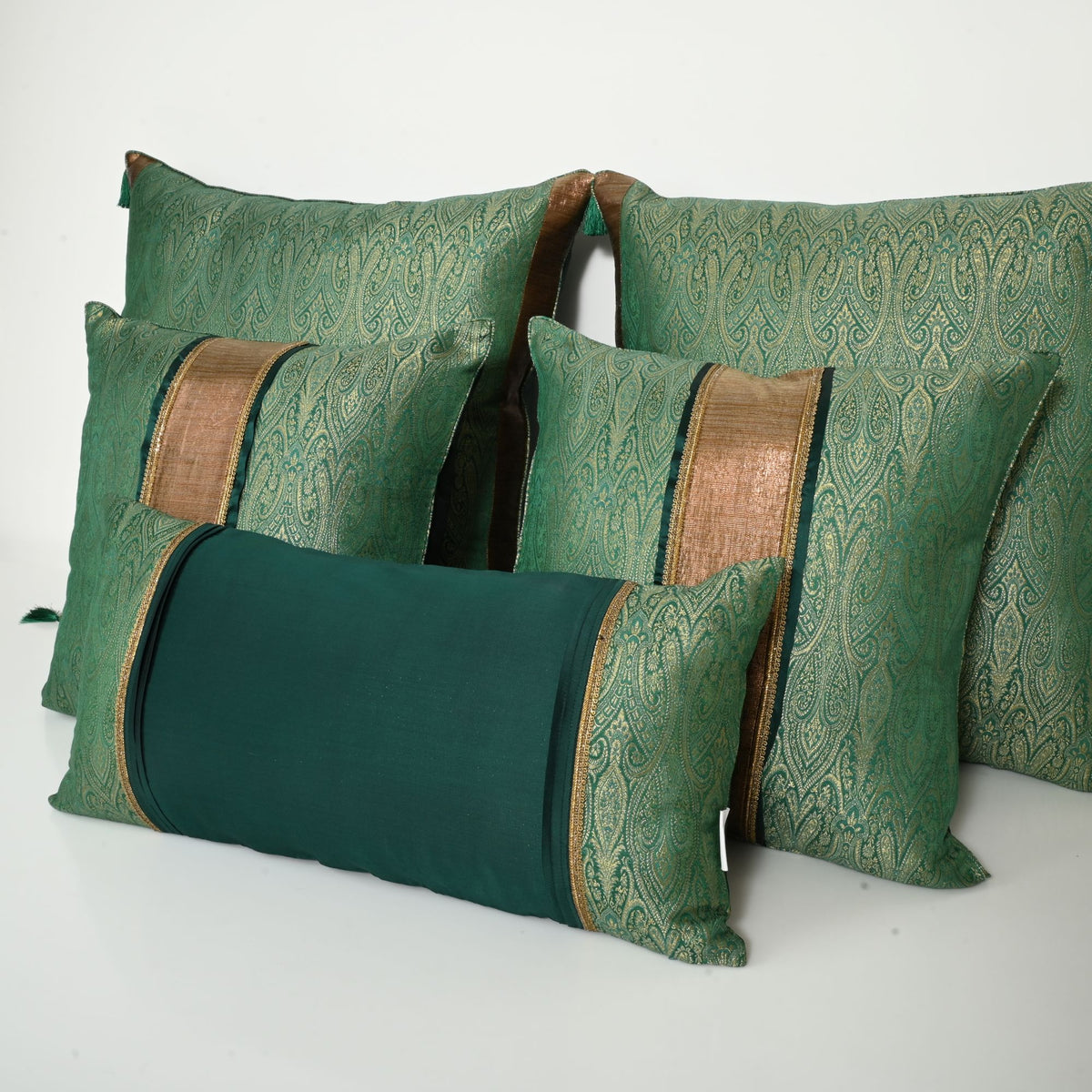 Green Royal Heritage Silk Brocade Bed Set Cusion Covers