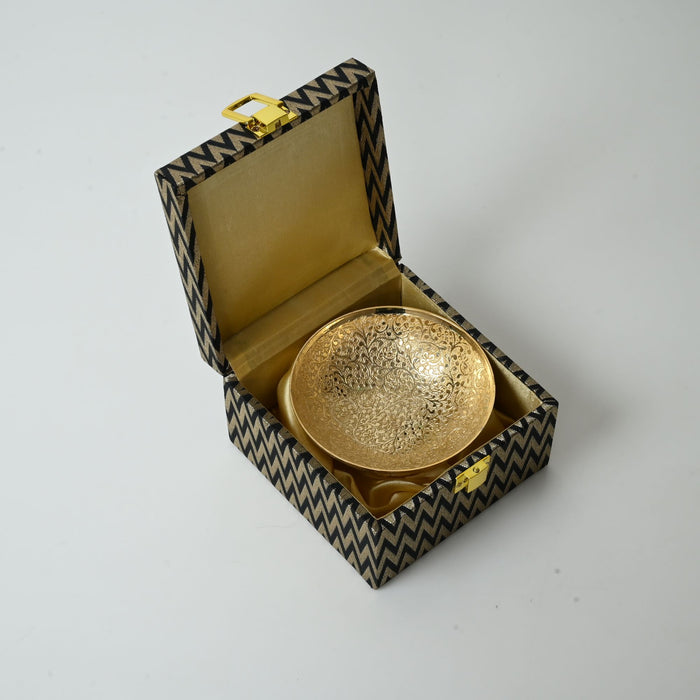 Handcrafted Brass Decorative Bowl with Engraved Floral Design & Pedestal Base Set of 2