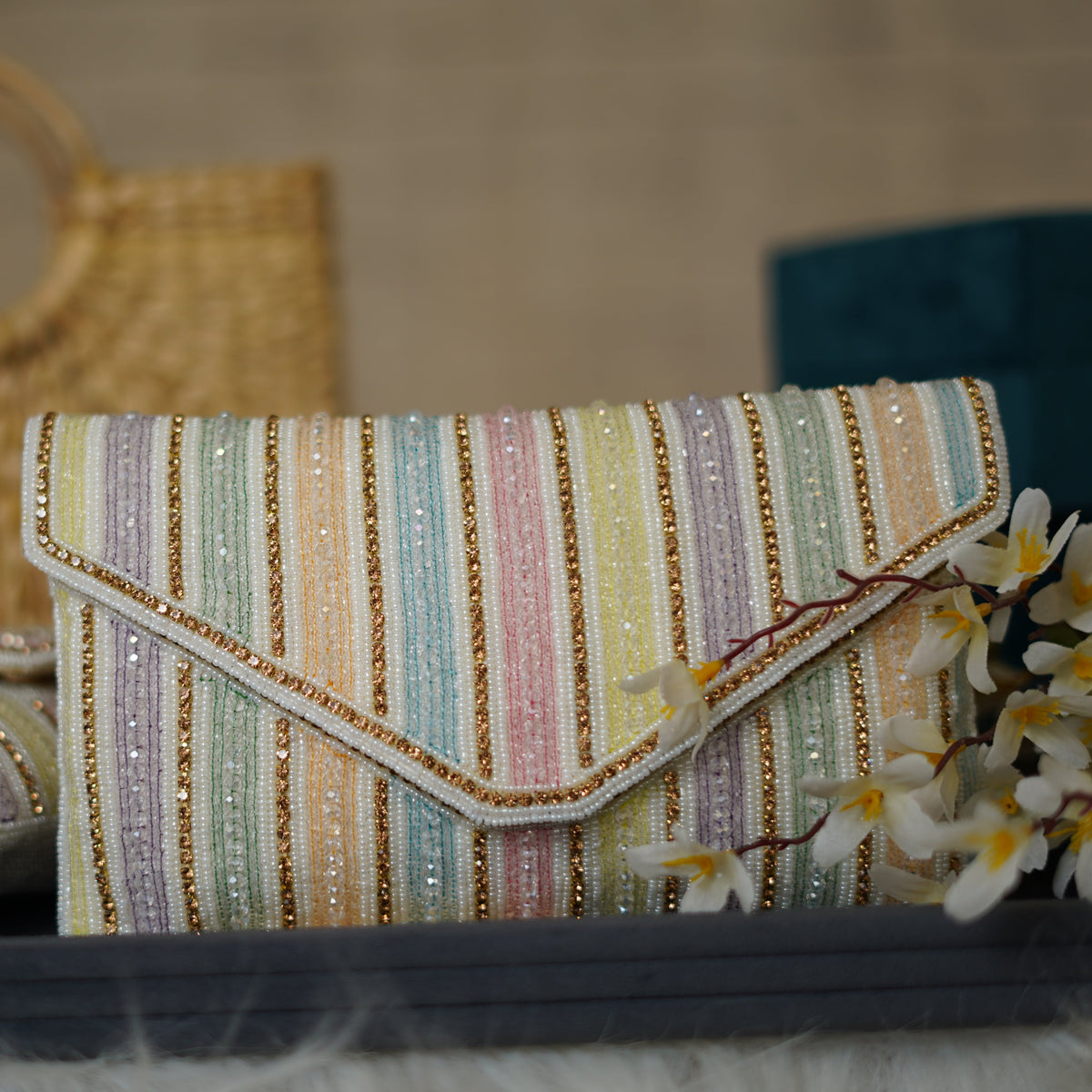 Multicolour Glass Beads Clutch