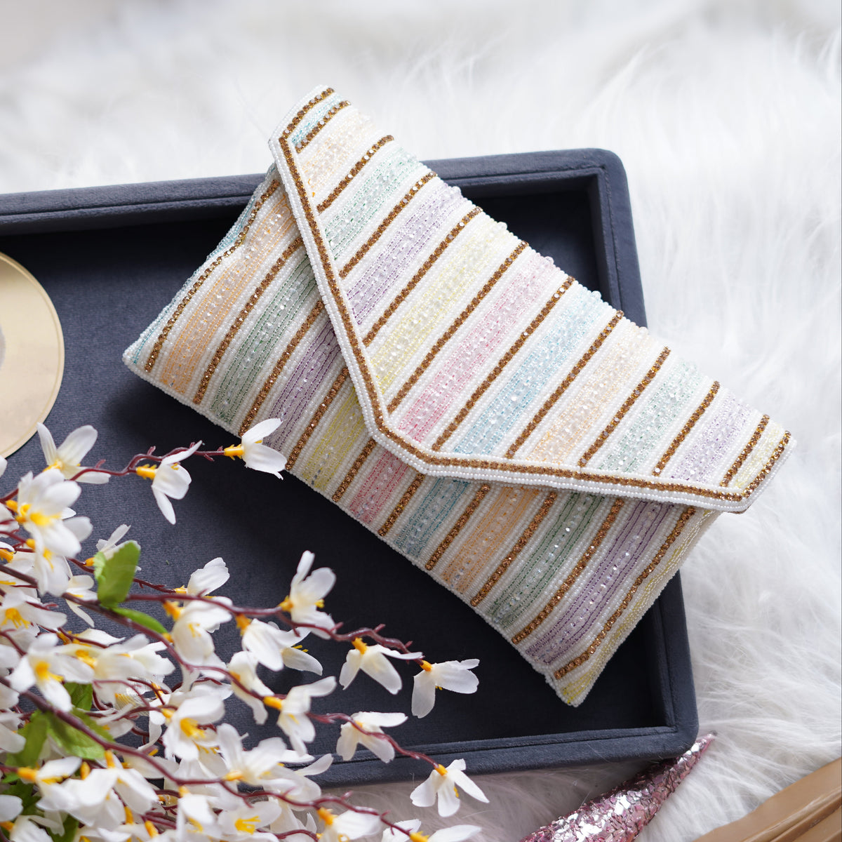 Multicolour Glass Beads Clutch