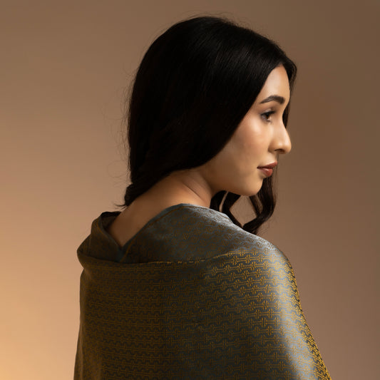 SILK STOLE -GREY & GOLD