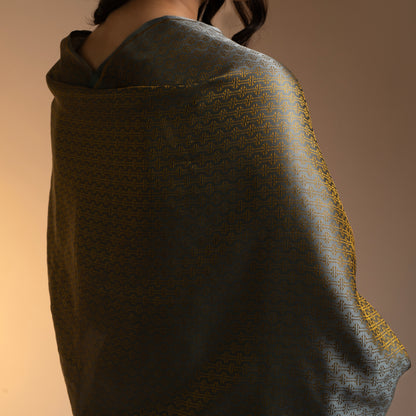 SILK STOLE -GREY & GOLD