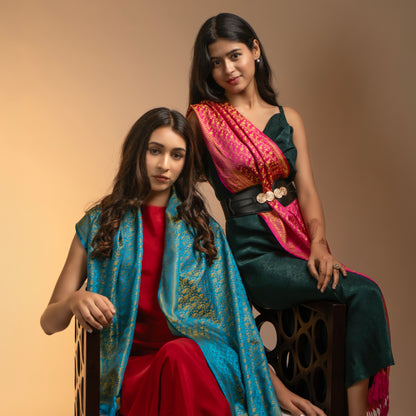 SILK STOLE - BLUE & GOLD TANCHOI