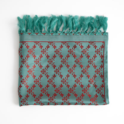SILK STOLE - TURQUOISE GREEN & RED