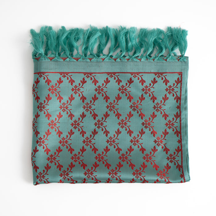 SILK STOLE - TURQUOISE GREEN & RED