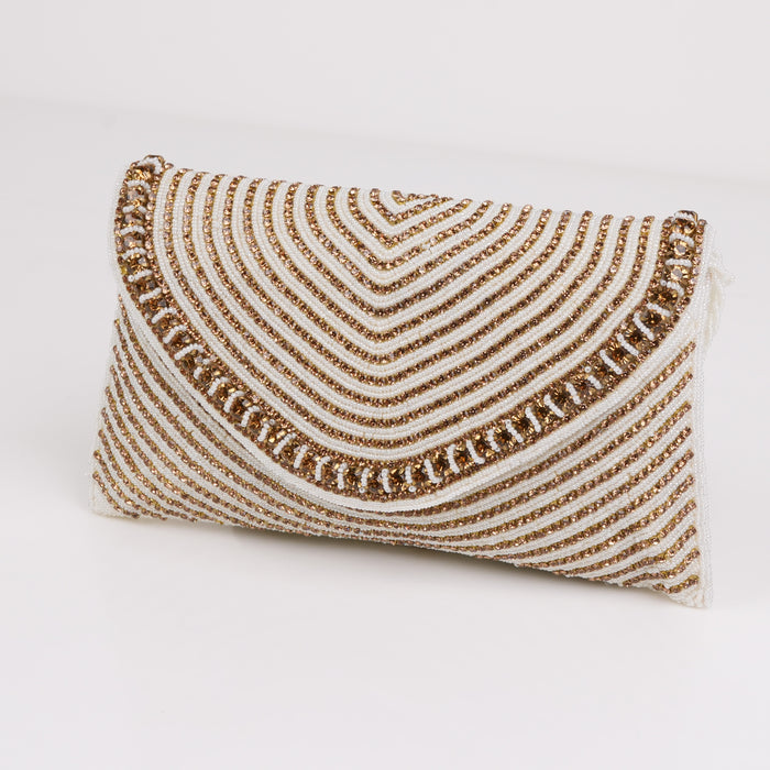 White & Gold Beaded Clutch