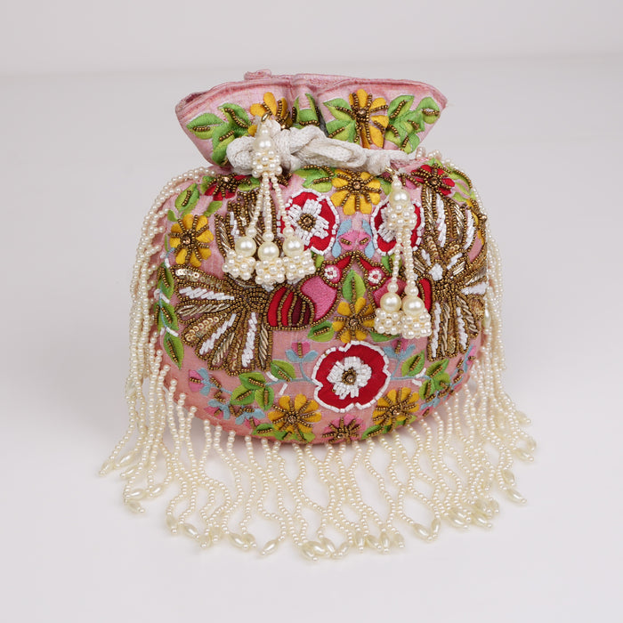 Pink Floral Potli Bag