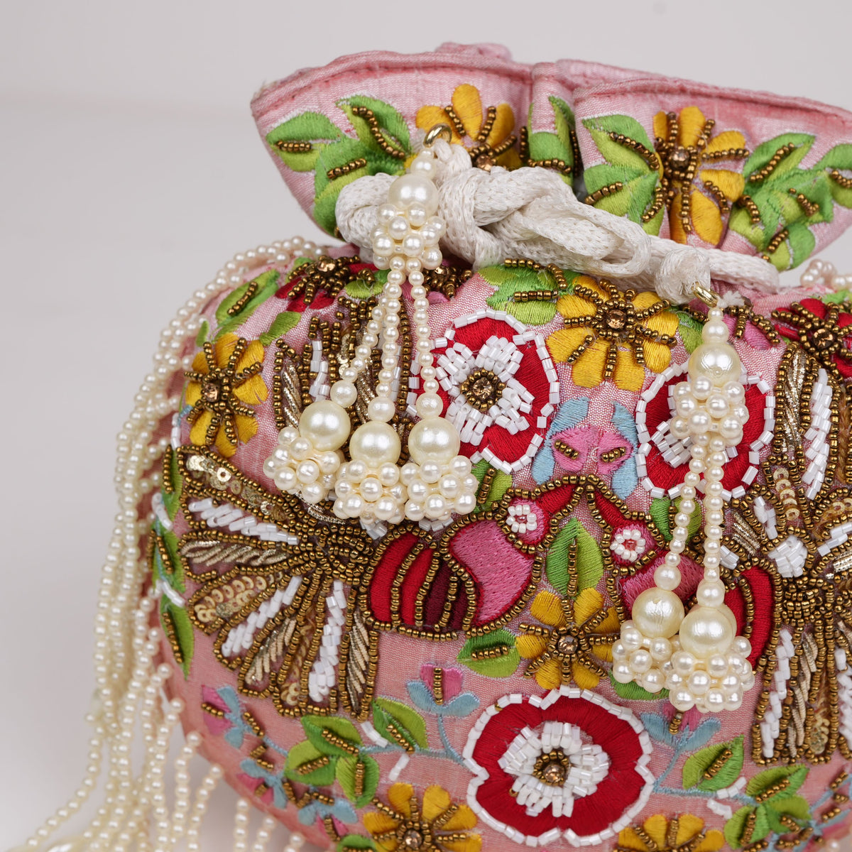 Pink Floral Potli Bag