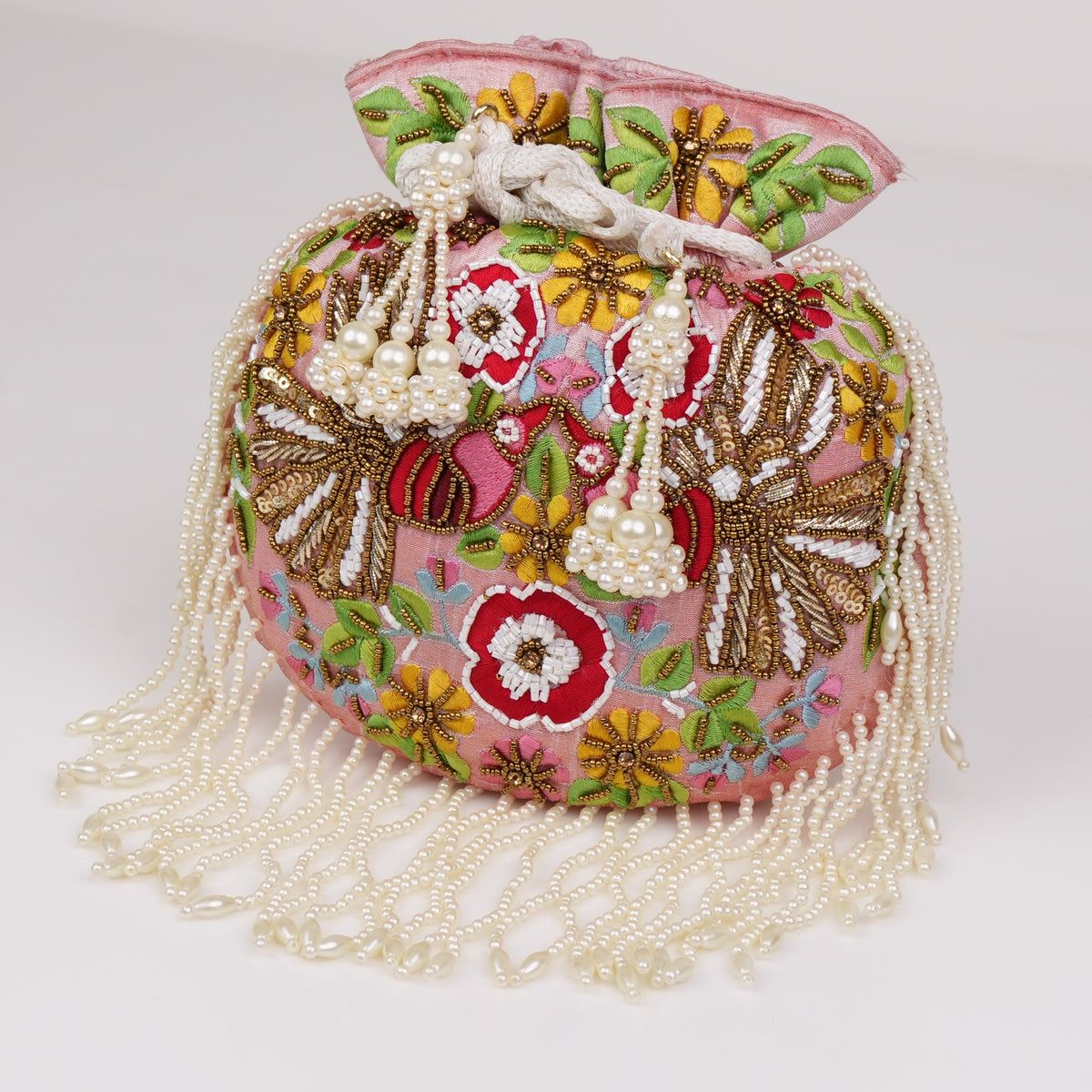 Pink Floral Potli Bag