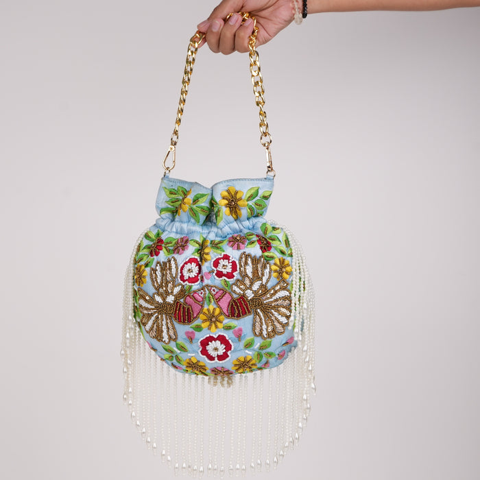 Blue Floral Potli Bag