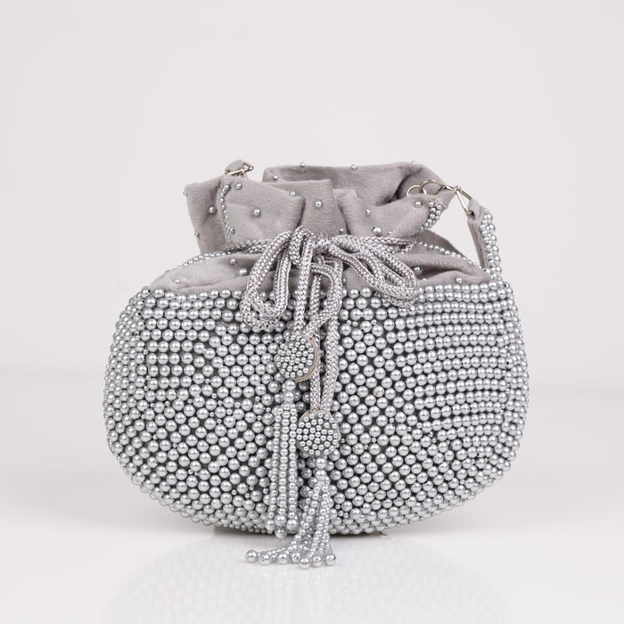 Dark Grey Pearl Potli Bag