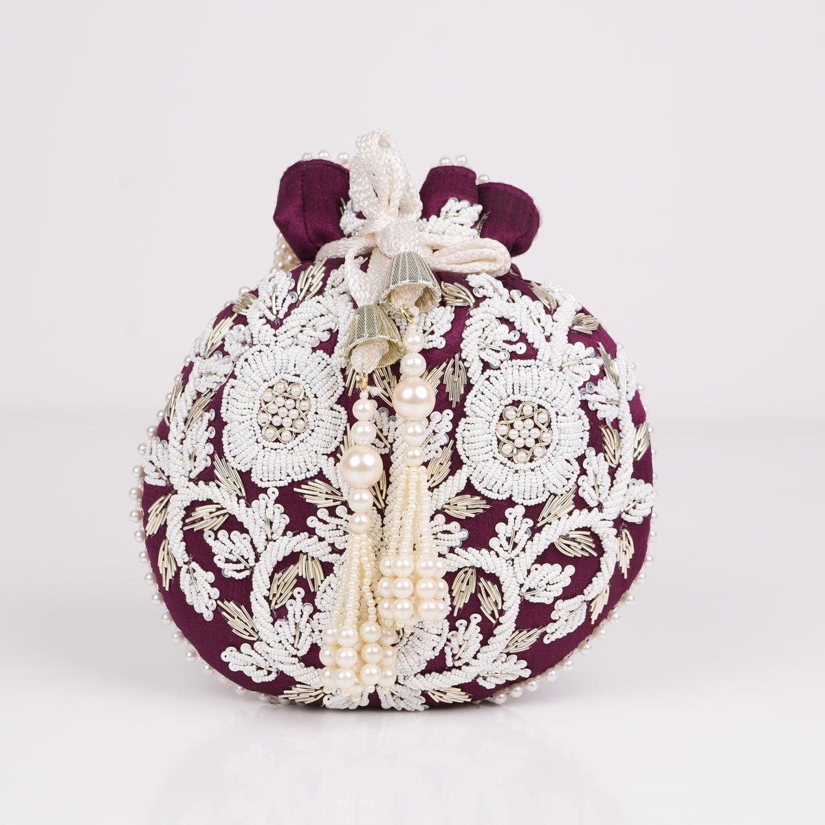Wine Pearl Shine Potli Bag