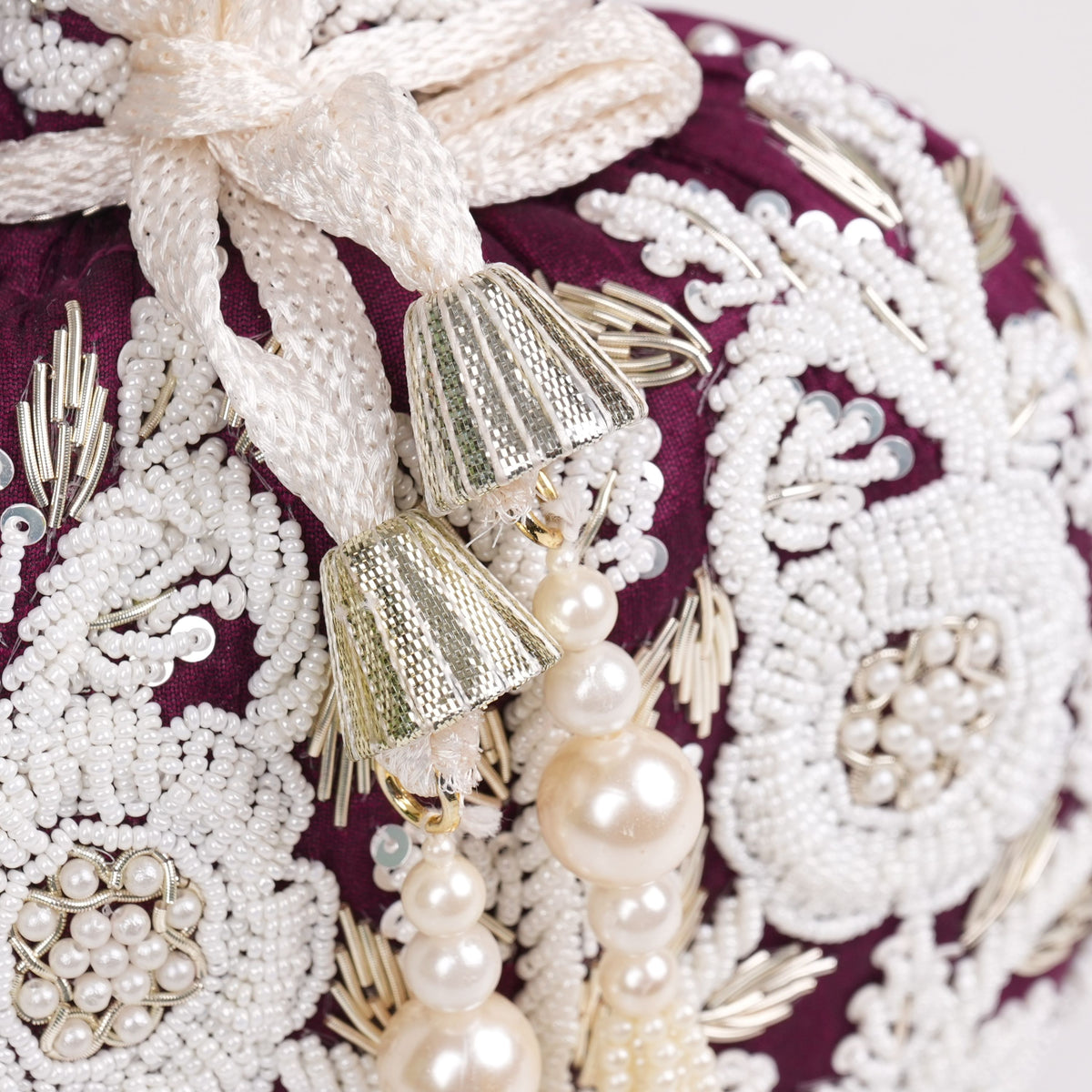 Wine Pearl Shine Potli Bag