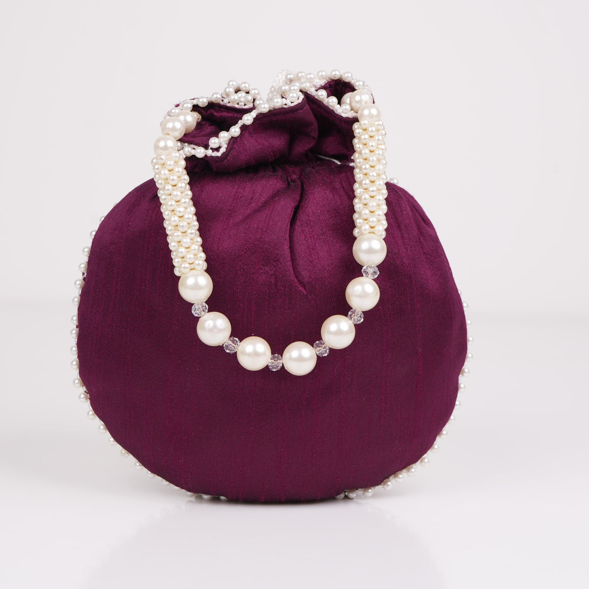 Wine Pearl Shine Potli Bag