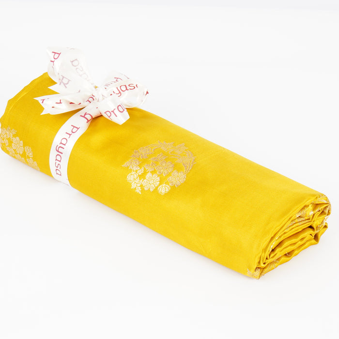 Yellow Raw Banarasi Silk Fabric: 6.5 meters, Sustainable Weave