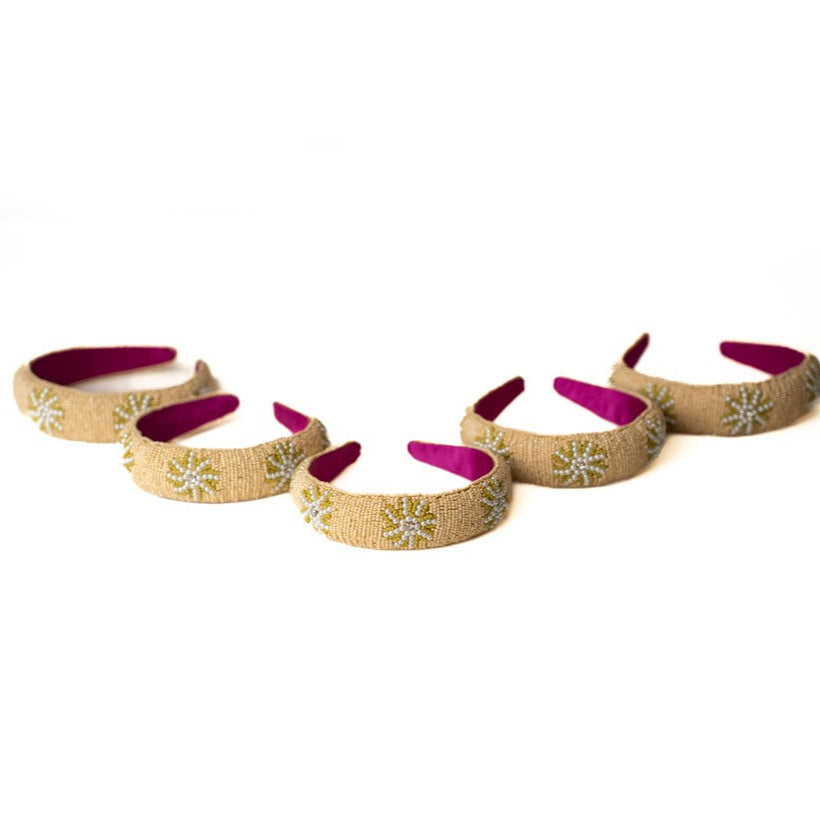 BEIGE  PEARL HAIRBAND-SET OF 5