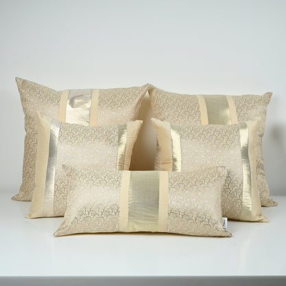 GOLDEN SILK BED SETS / SOFA CUSHIONS - CUSHION COVER | SILK BROCADE| IVORY TRANQUILITY
