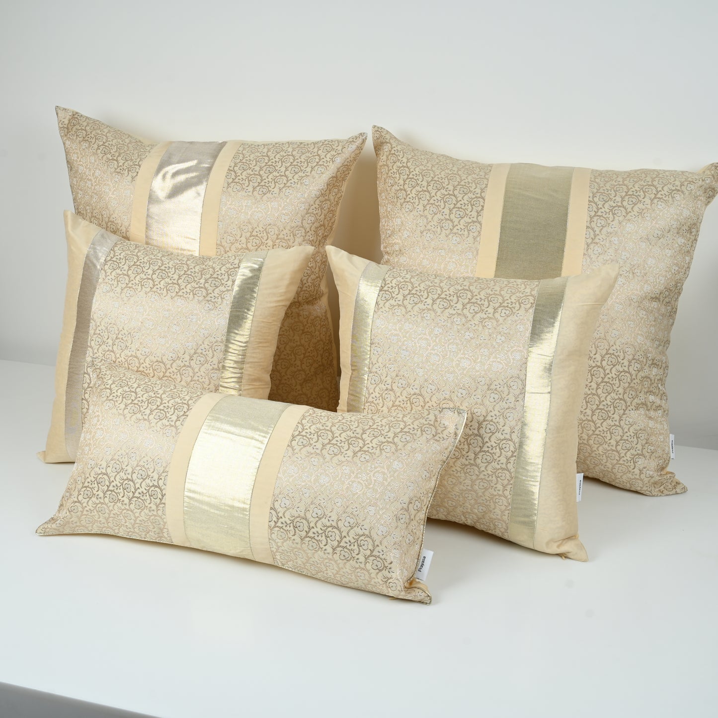 GOLDEN SILK BED SETS / SOFA CUSHIONS - CUSHION COVER | SILK BROCADE| IVORY TRANQUILITY