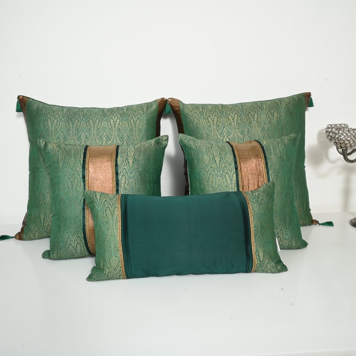 Green Royal Heritage Silk Brocade Bed Set Cusion Covers