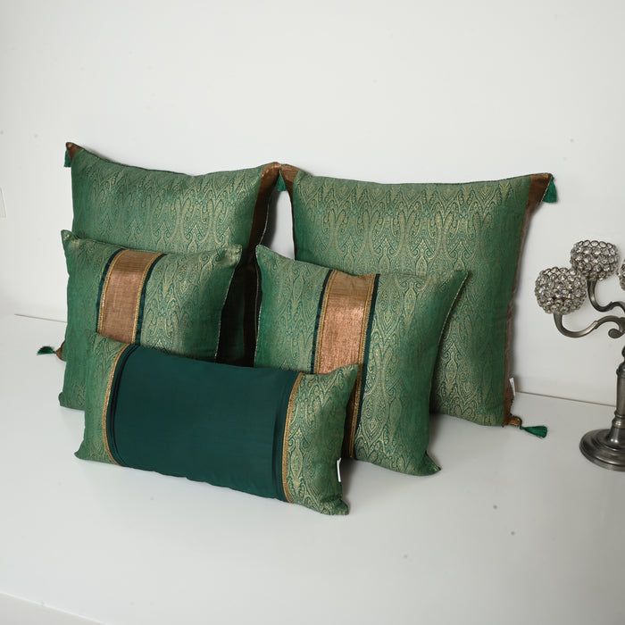 GREEN SILK BED SETS / SOFA CUSHIONS - CUSHION COVER | SILK BROCADE |  ROYALHERITAGE