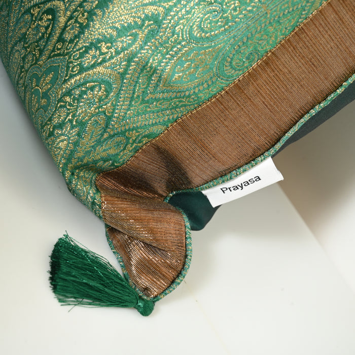 GREEN SILK BED SETS / SOFA CUSHIONS - CUSHION COVER | SILK BROCADE |  ROYALHERITAGE