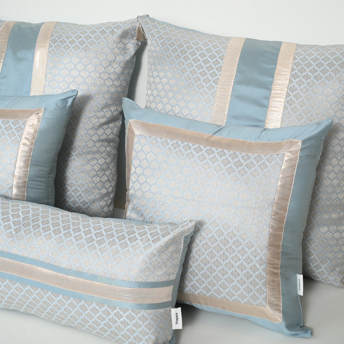 Light Blue Sarovar Silk Brocade Bed Set Cusion Covers