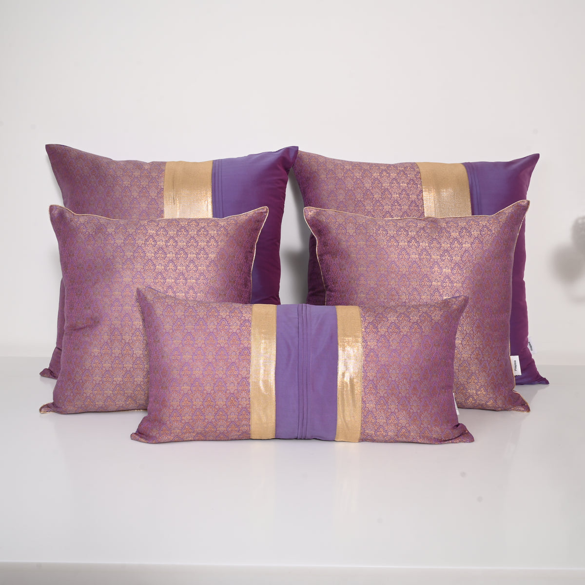 Purple Silk Sukham Brocade Bed Set Cusion Covers