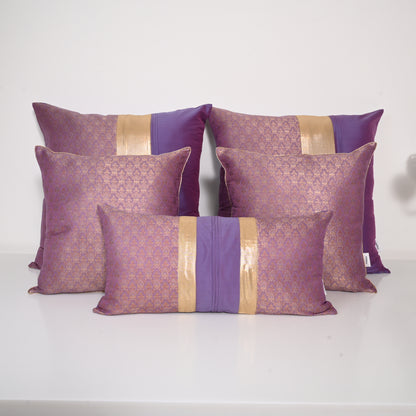 PURPLE SILK BED SETS / SOFA CUSHIONS - CUSHION COVER | SILK BROCADE |SUKHAM