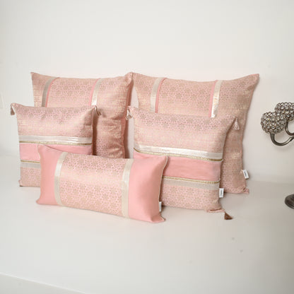 PINK SILK BED SETS / SOFA CUSHIONS - CUSHION COVER | SILK BROCADE | ROYAL BLUSH