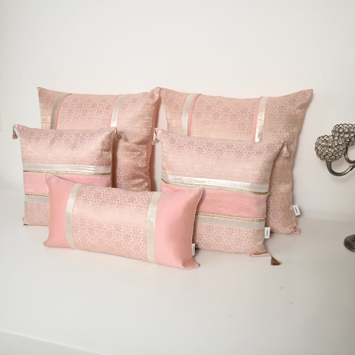 Pink Royal Blush Silk Brocade Bed Set Cusion Covers