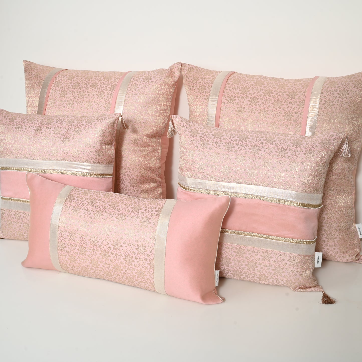 PINK SILK BED SETS / SOFA CUSHIONS - CUSHION COVER | SILK BROCADE | ROYAL BLUSH