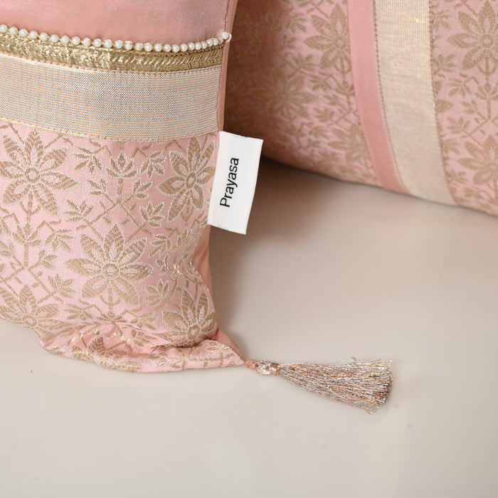 Pink Royal Blush Silk Brocade Bed Set Cusion Covers
