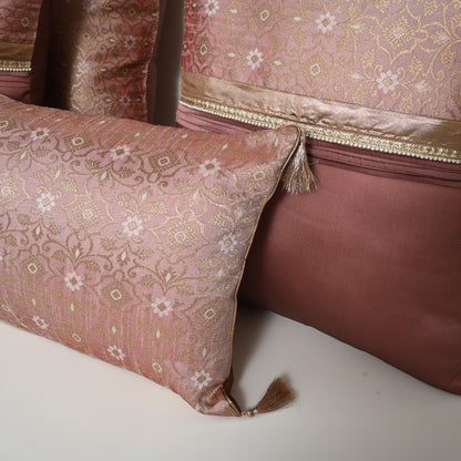DUSTY ROSE SILK BED SETS / SOFA CUSHIONS - CUSHION COVER | SILK BROCADE | DHERA FLORAL