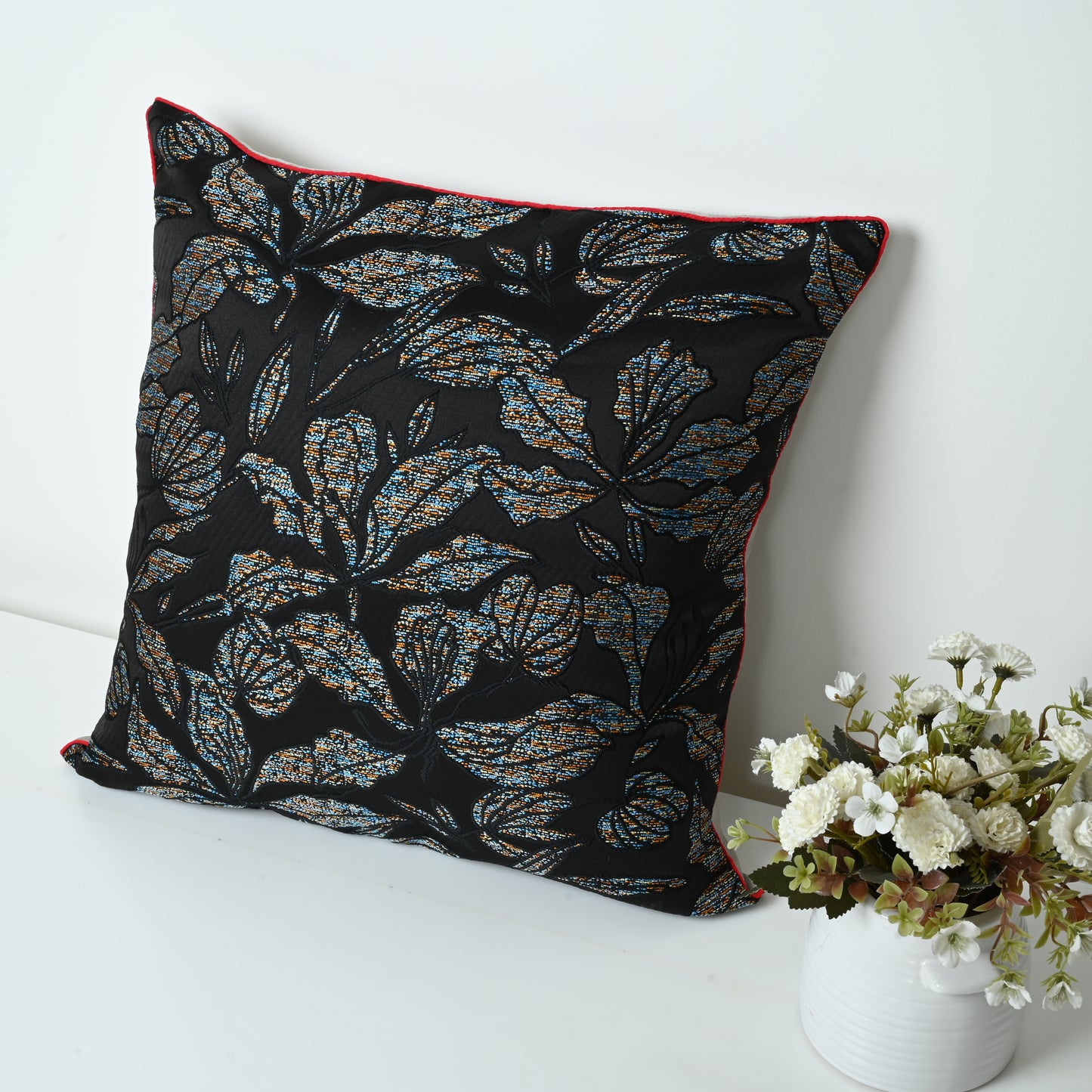 Cusion Cover Black Jacquard Design  - Set of 5