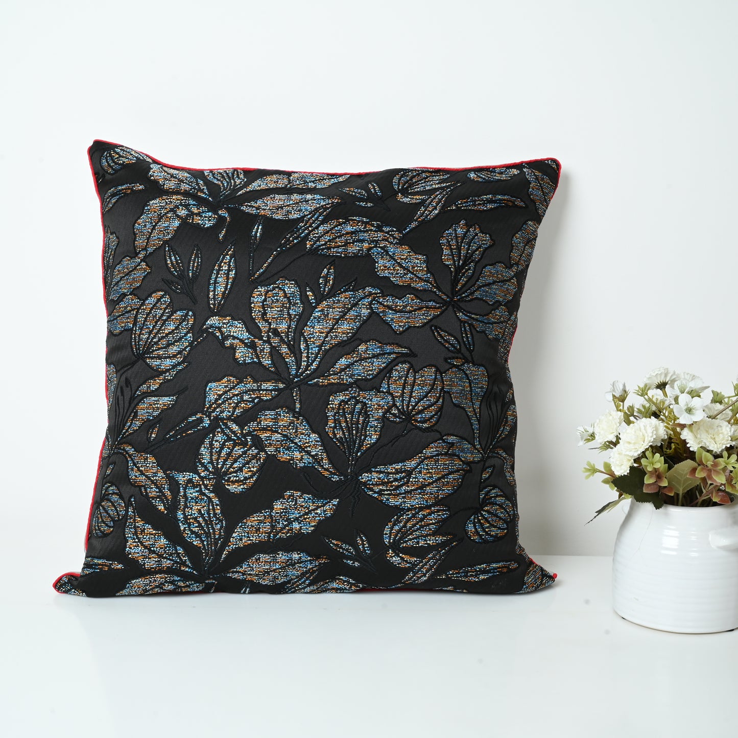Cusion Cover Black Jacquard Design  - Set of 5