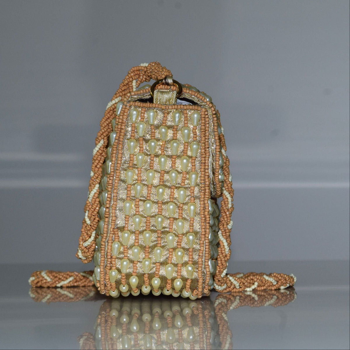 Golden Pearl Beaded Clutch for Women