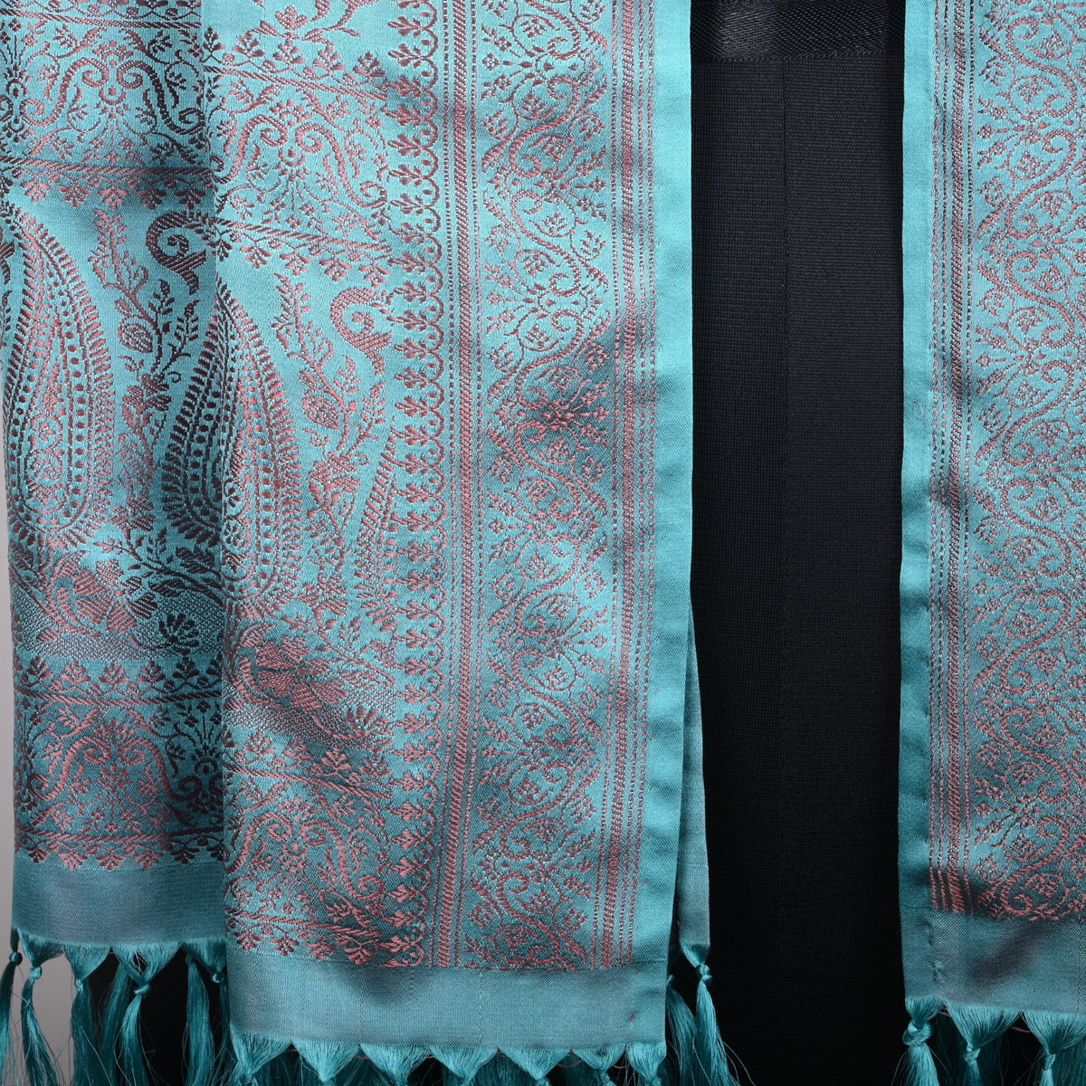 SILK STOLE - DARK TURQUOISE MINT ROSE
