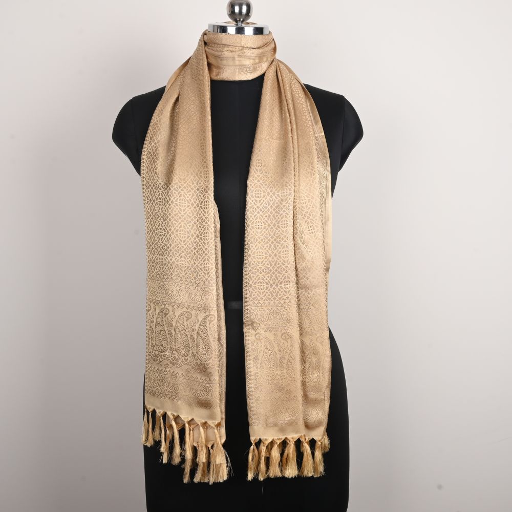 SILK STOLE - IVORY BROWN MIST LEAF DESIGN