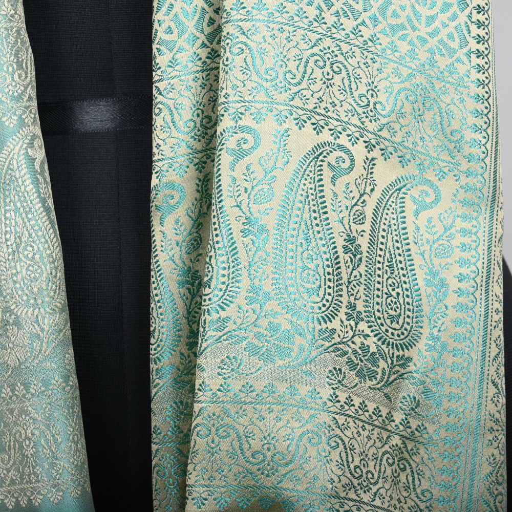 SILK STOLE - MINTED TEAL WEAVE LEAF