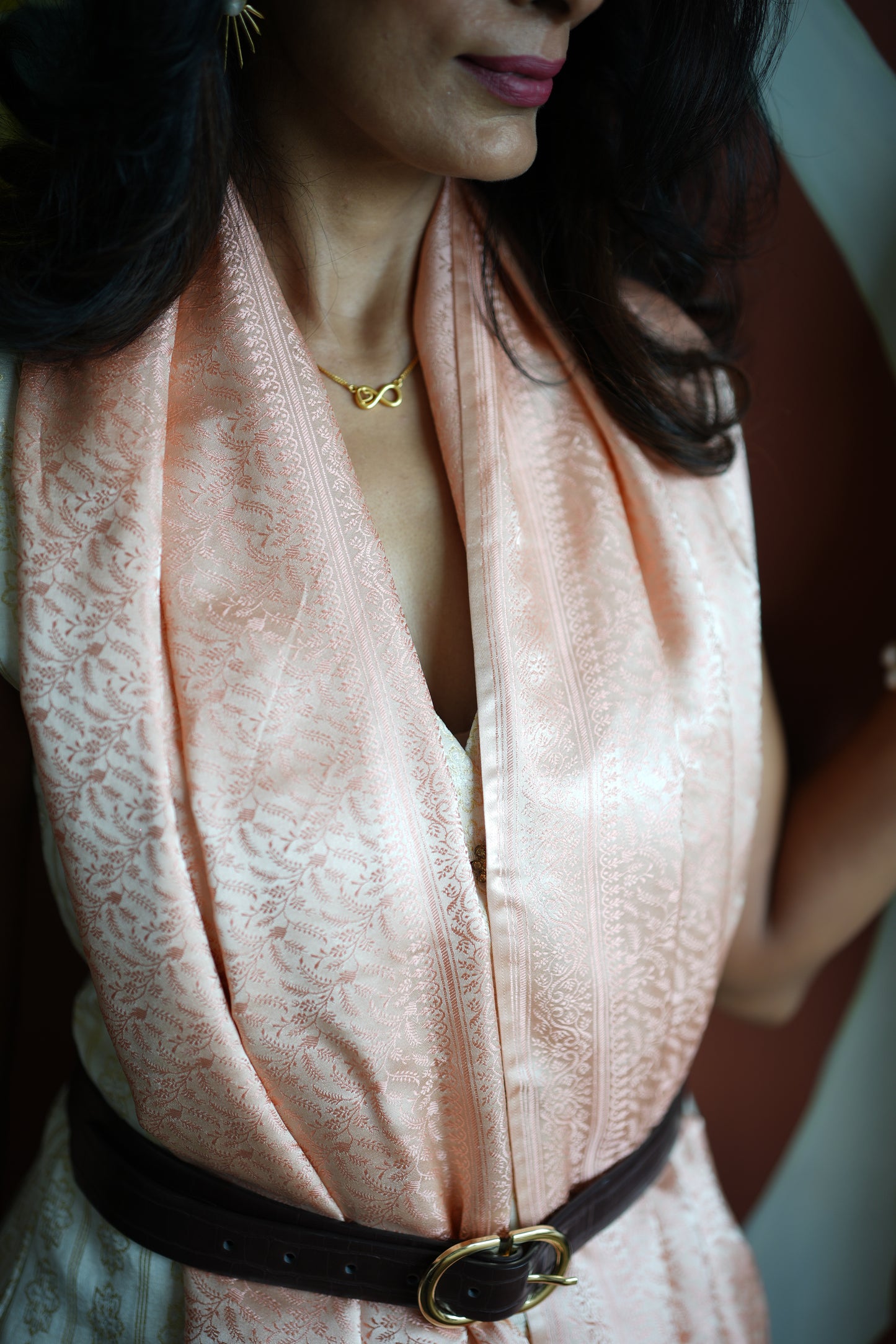 SILK STOLE - IVORY PEACH TANCHOI