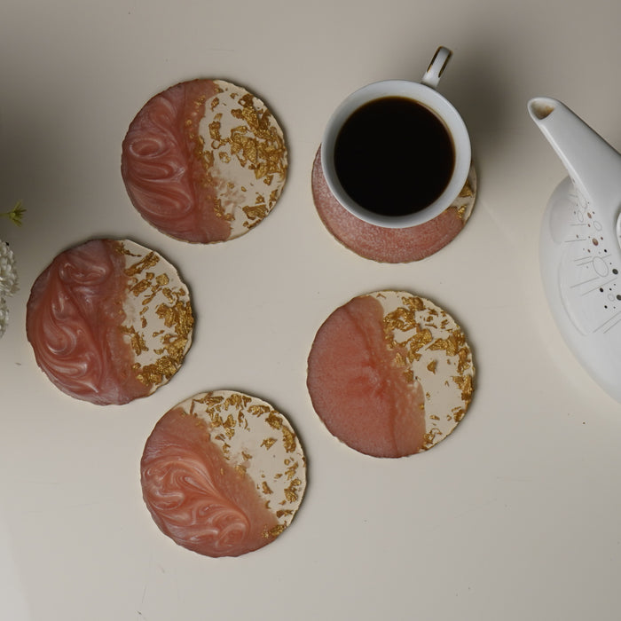 RESIN COASTER - PINK & GOLD - SET OF 5