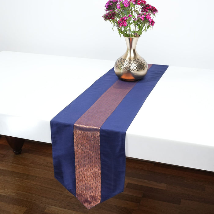 Handcrafted Silk Table Runner Navy Blue - Elegant Dining & Festive Décor